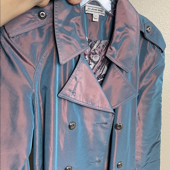 ST. JOHN trench coat Women's Iridescent Jacket - Pink and Blue belted lined - Picture 3 of 17